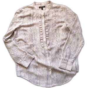 Banana Republic Striped Button Down Tuxedo Ruffles Long Sleeve High Neck Medium